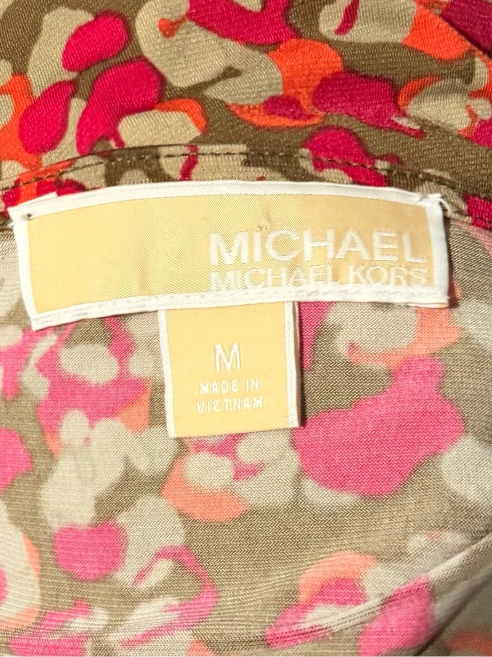 Michael Kors Brown Tank Top with Pink & Coral Floral Spot Print